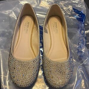 FEVERSOLE Women's Rhinestone Flats Rose Gold